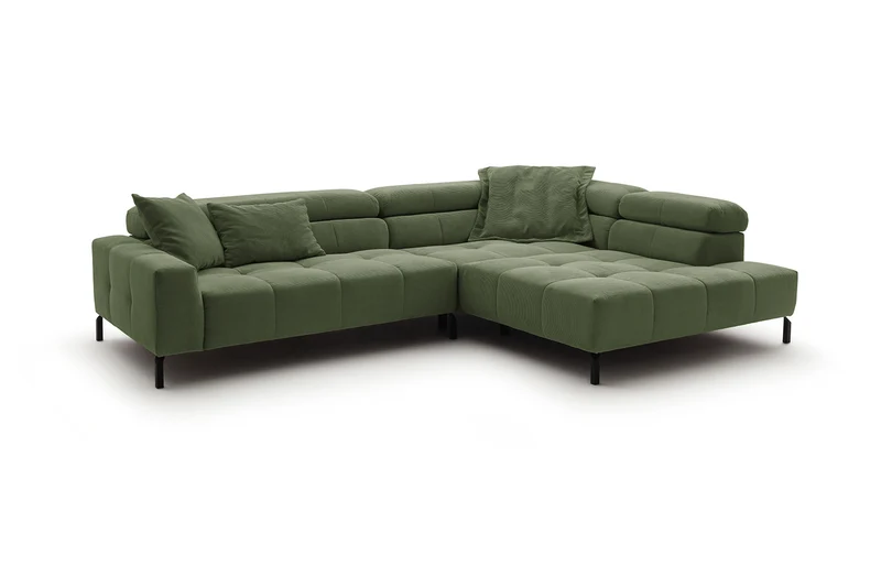 KAWOLA Sofa OHIO Ecksofa Feincord olivgrün