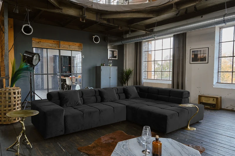 KAWOLA Sofa NEVADA Ecksofa Velvet schwarz