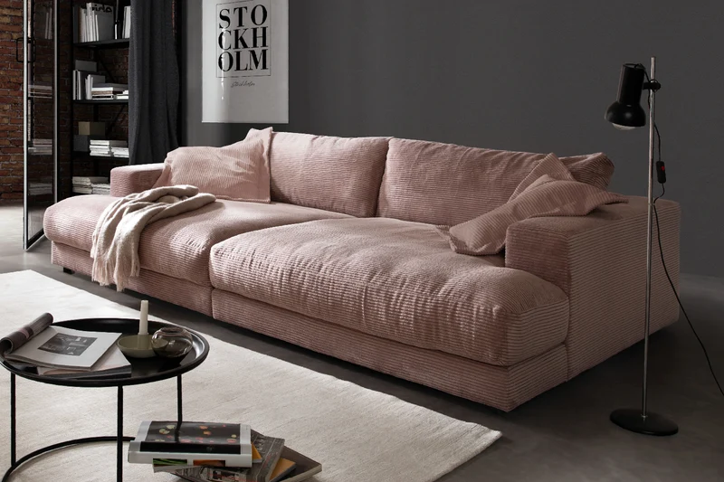 KAWOLA Big Sofa MADELINE Cord rosa