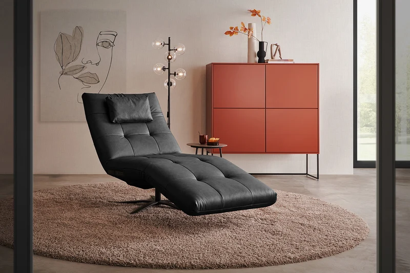 KAWOLA Relaxliege LETICIA motorisch Leder schwarz
