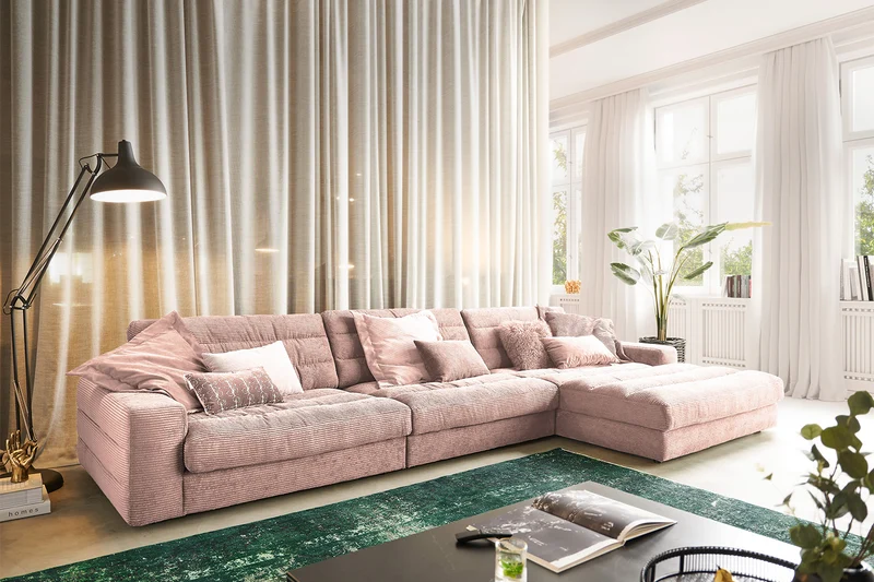 KAWOLA Sofa LANA XL Ecksofa Cord rosa