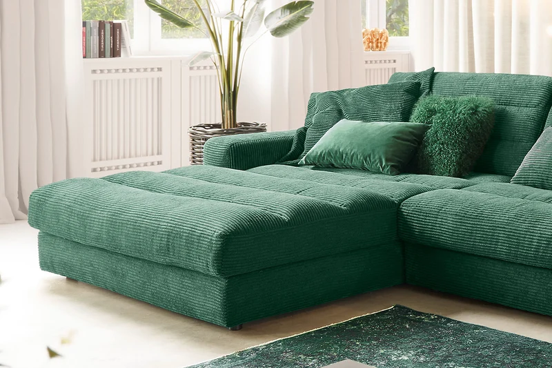 KAWOLA Sofa LANA XL Ecksofa Cord smaragd