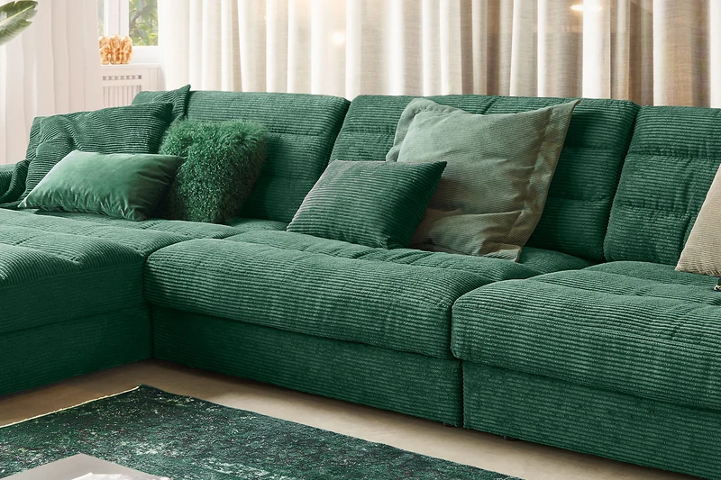 KAWOLA Sofa LANA XL Ecksofa Cord smaragd