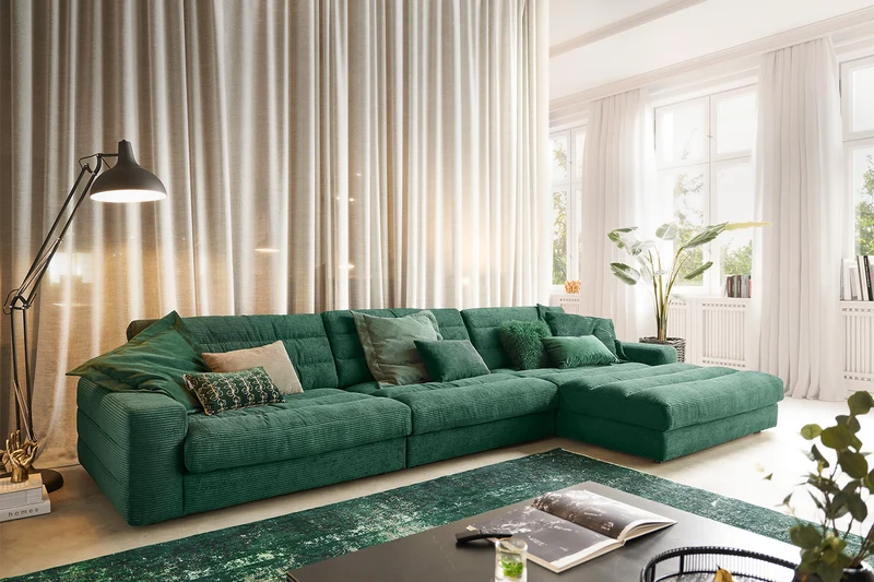 KAWOLA Sofa LANA XL Ecksofa Cord smaragd