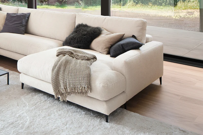 KAWOLA Sofa CARA Wohnlandschaft U-Form Cord cremeweiß