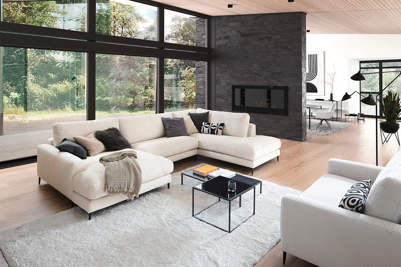 KAWOLA Sofa CARA Wohnlandschaft U-Form Cord cremeweiß