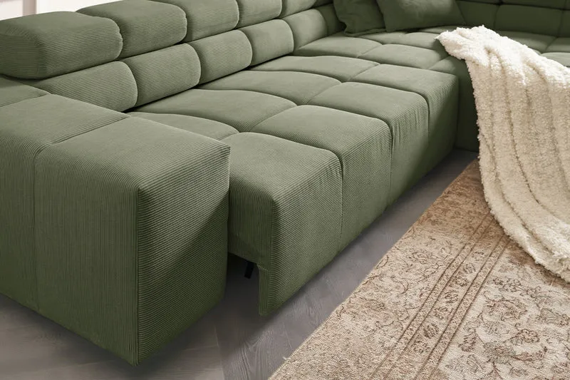 KAWOLA Sofa NEVADA Ecksofa Feincord olivgrün