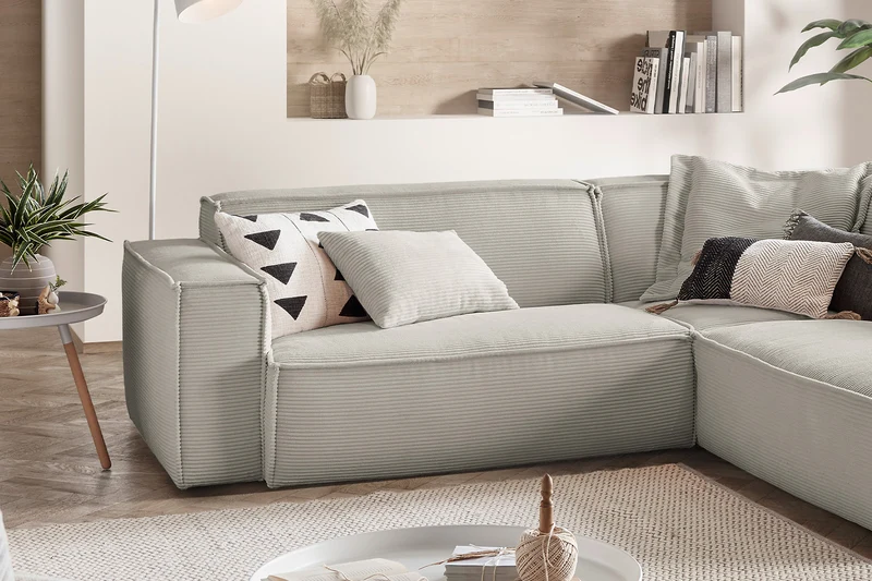 KAWOLA Sofa SAMU Ecksofa Cord steingrau
