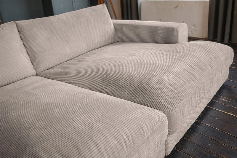 KAWOLA Big Sofa MADELINE Cord taupe mit Hocker und 4 Zierkissen
