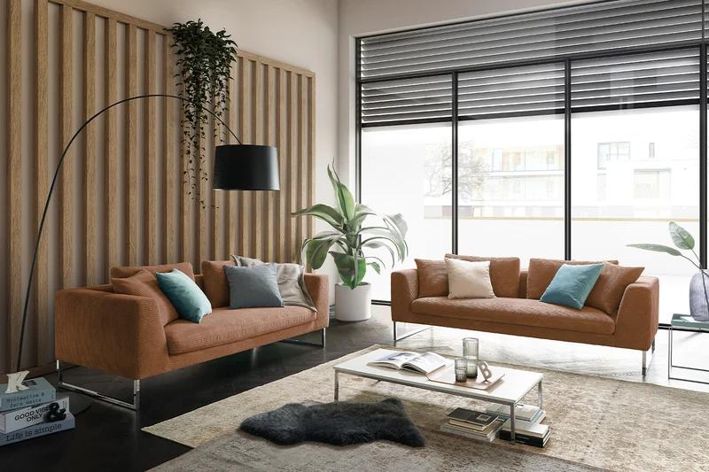 KAWOLA Sofa ARIAN 2,5-Sitzer Metallkufe chrom Cord rost