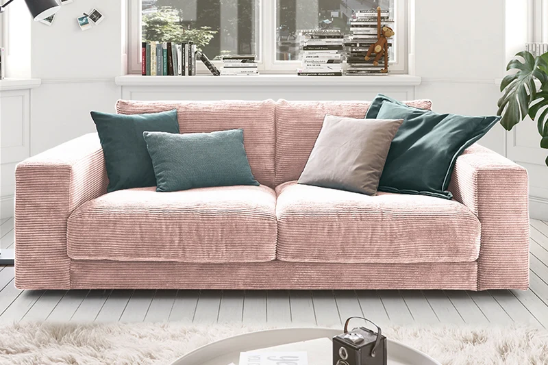 KAWOLA Sofa MADELINE 2-Sitzer Cord rosa
