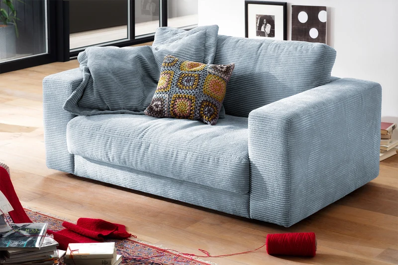 KAWOLA Doppelsessel MADELINE Loveseat Cord hellblau