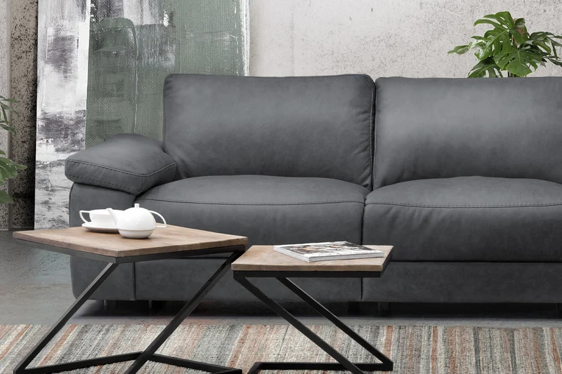 KAWOLA Sofa LOLA Ecksofa Leder grau mit motorischer Relaxfunktion