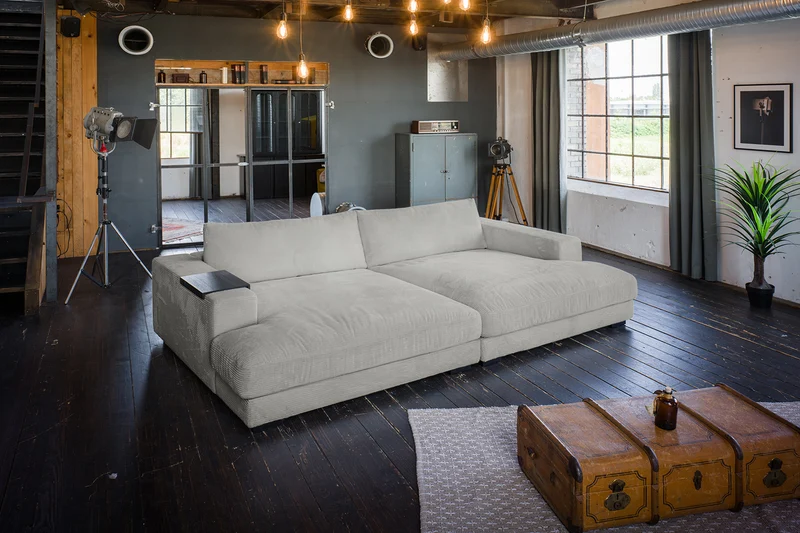 KAWOLA Big Sofa MADELINE Cord hellgrau
