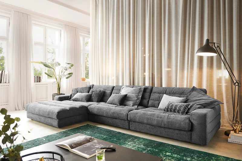 KAWOLA Sofa LANA XL Ecksofa Cord grau