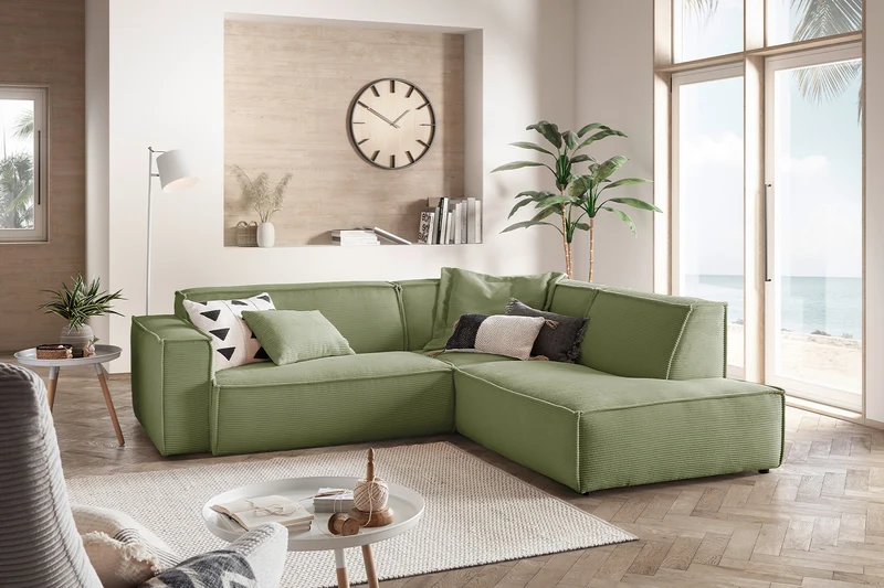 KAWOLA Sofa SAMU Ecksofa Cord olivgrün