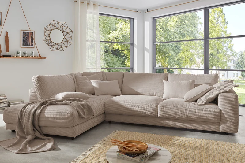KAWOLA Sofa MADELINE Ecksofa mit Recamiere Cord taupe