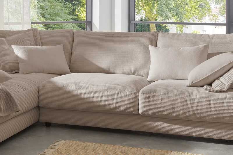 KAWOLA Sofa MADELINE Ecksofa mit Recamiere Cord taupe