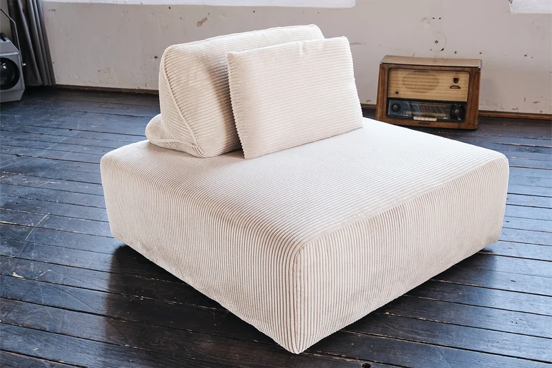 KAWOLA Hocker WIOLO SOFT Polsterhocker mit Rückenkissen Cord cremeweiß