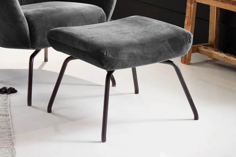 KAWOLA Sessel LOTTE Ohrensessel velvet stone mit Hocker
