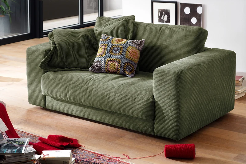 KAWOLA Doppelsessel MADELINE Loveseat Cord olivgrün
