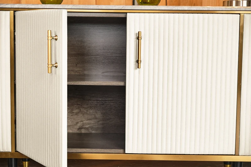KAWOLA Sideboard MARIA Marmorplatte Kunstleder weiß