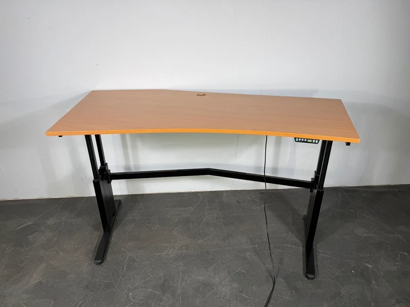 Elektrisch Höhenverstellbarer Eckschreibtisch Buche / Schwarz