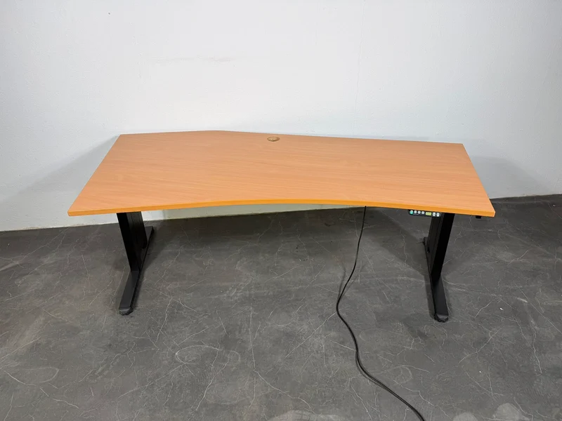 Elektrisch Höhenverstellbarer Eckschreibtisch Buche / Schwarz