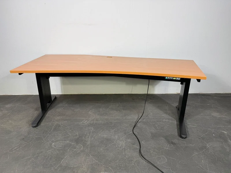 Elektrisch Höhenverstellbarer Eckschreibtisch Buche / Schwarz