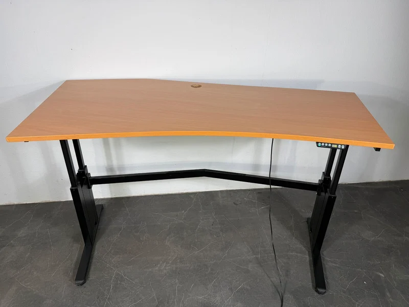 Elektrisch Höhenverstellbarer Eckschreibtisch Buche / Schwarz