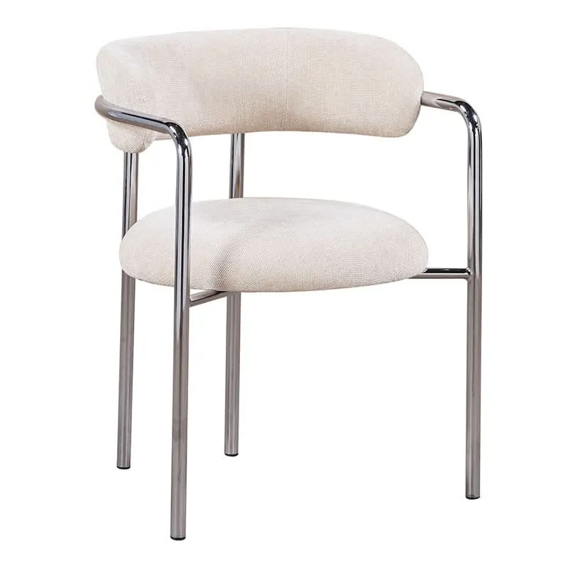 Pole to Pole Art Deco Esszimmerstuhl Ivory | Chromgestell