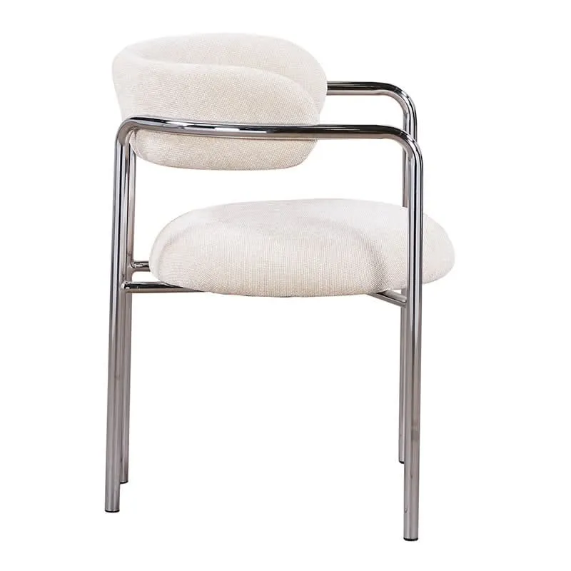 Pole to Pole Art Deco Esszimmerstuhl Ivory | Chromgestell