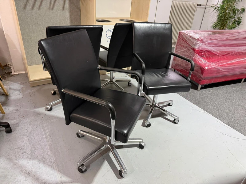 Walter Knoll Konferenzstuhl Leder auf Rollen Schwarz