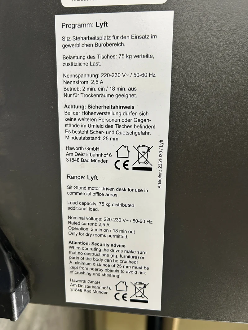 Haworth Lyft Elektrisch Höhenverstellbarer Schreibtisch Anthrazit / Schwarz