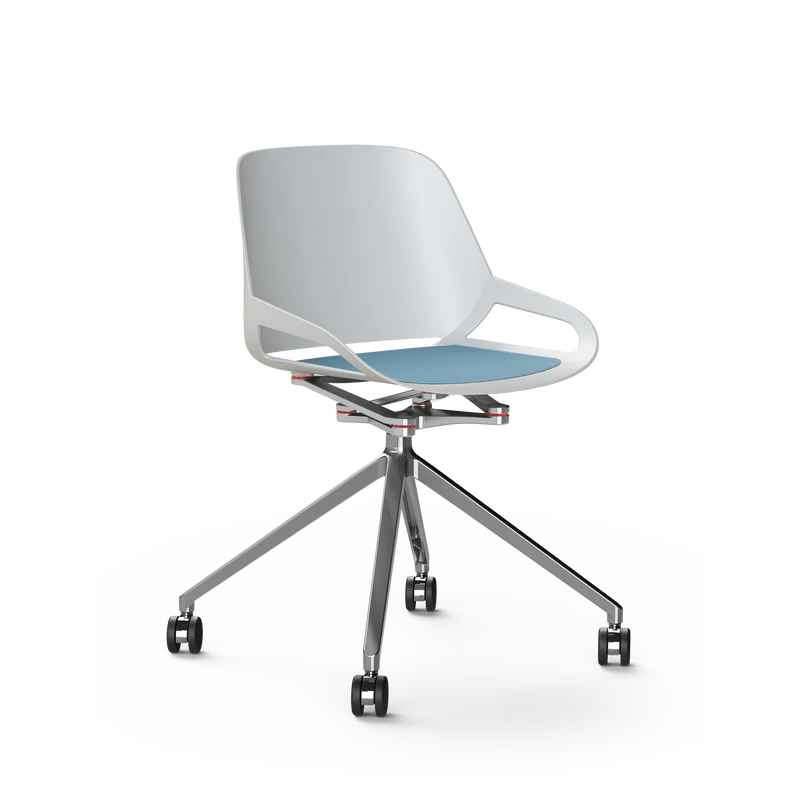 Aeris Numo Konferenzstuhl mit weißer Sitzschale, Gestell mit Rollen in Chrom