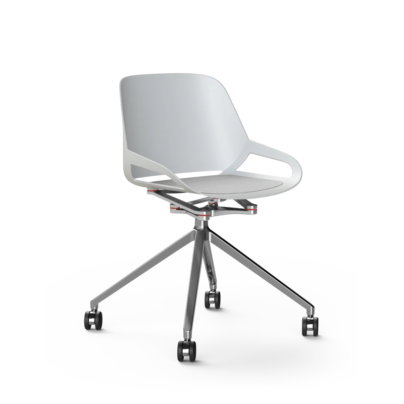 Aeris Numo Konferenzstuhl mit weißer Sitzschale, Gestell mit Rollen in Chrom