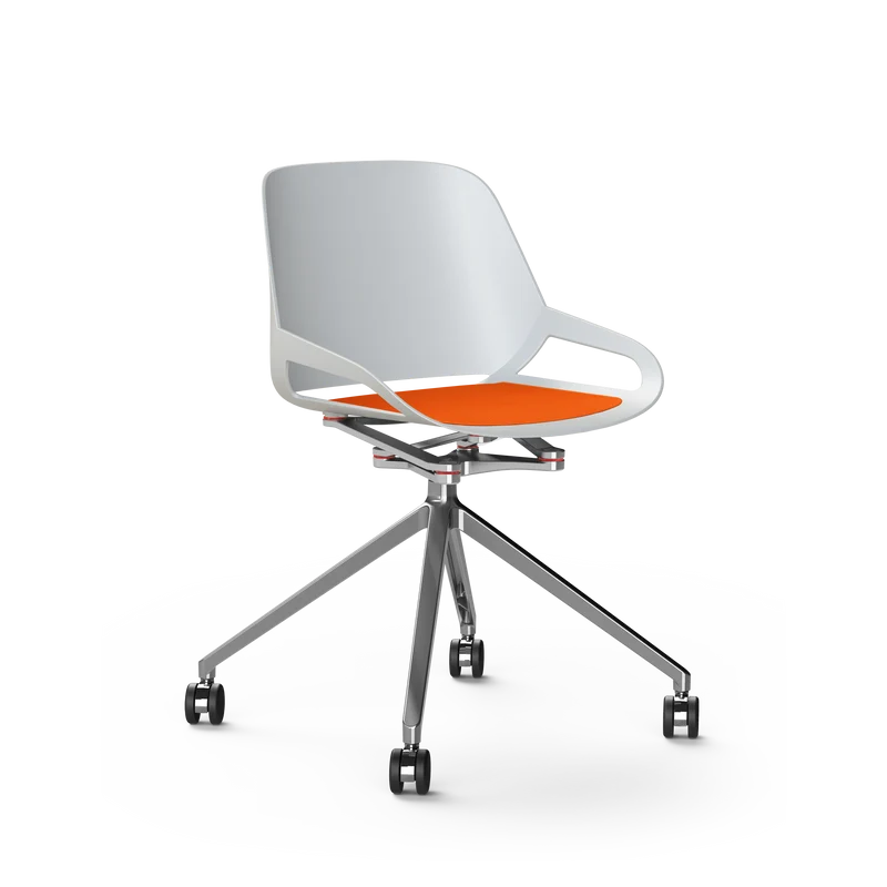 Aeris Numo Konferenzstuhl mit weißer Sitzschale, Gestell mit Rollen in Chrom