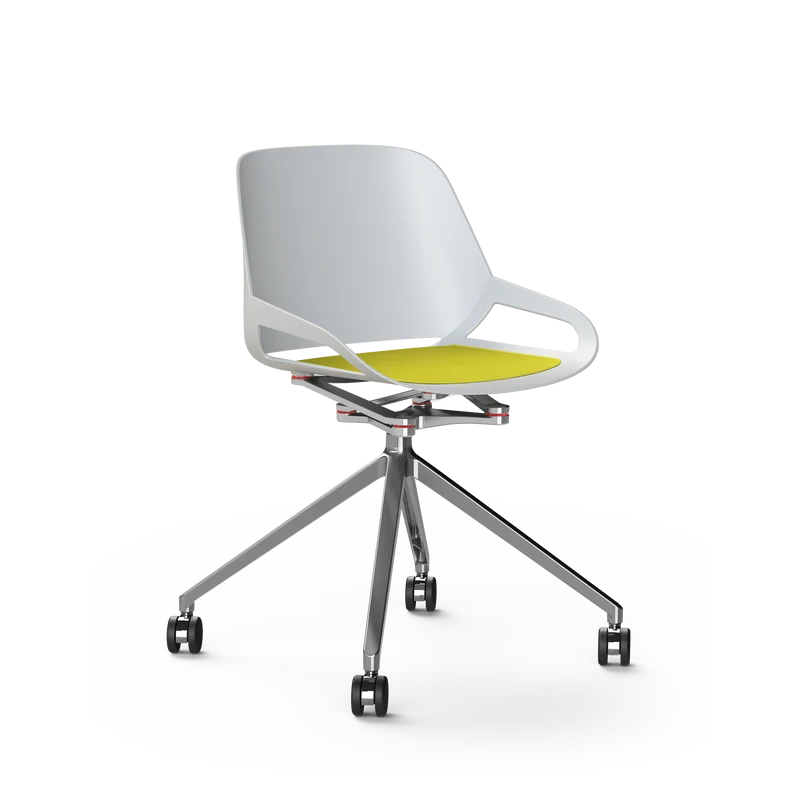 Aeris Numo Konferenzstuhl mit weißer Sitzschale, Gestell mit Rollen in Chrom