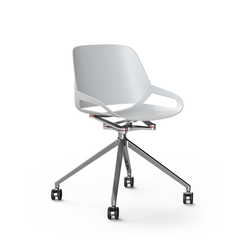 Aeris Numo Konferenzstuhl mit weißer Sitzschale, Gestell mit Rollen in Chrom