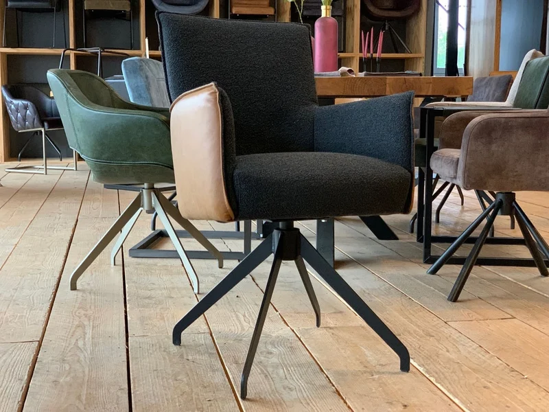 Drehstuhl Esszimmer Leder Stoff Kombination 081DF