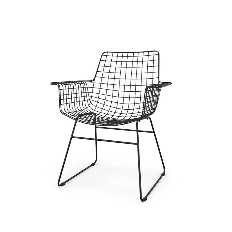 HKliving Wire Chair mit Armlehnen – Armlehnstuhl aus Metall in Schwarz, Chrom & Messing