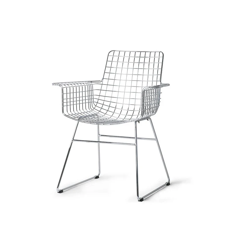 HKliving Wire Chair mit Armlehnen – Armlehnstuhl aus Metall in Schwarz, Chrom & Messing