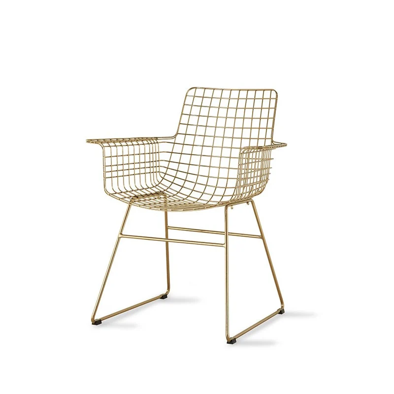 HKliving Wire Chair mit Armlehnen – Armlehnstuhl aus Metall in Schwarz, Chrom & Messing