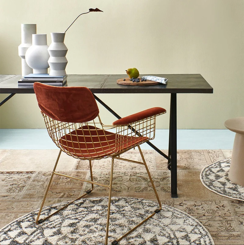 HKliving Wire Chair mit Armlehnen – Armlehnstuhl aus Metall in Schwarz, Chrom & Messing