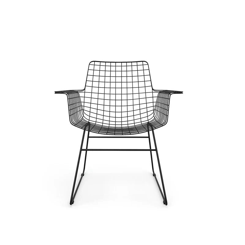 HKliving Wire Chair mit Armlehnen – Armlehnstuhl aus Metall in Schwarz, Chrom & Messing