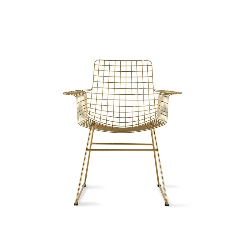 HKliving Wire Chair mit Armlehnen – Armlehnstuhl aus Metall in Schwarz, Chrom & Messing