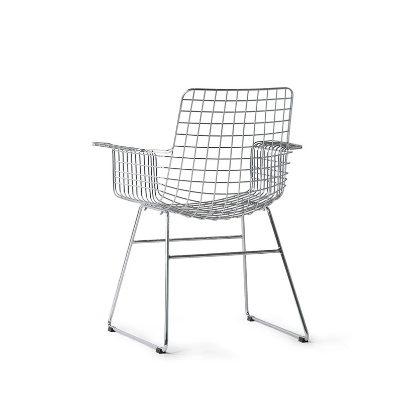 HKliving Wire Chair mit Armlehnen – Armlehnstuhl aus Metall in Schwarz, Chrom & Messing