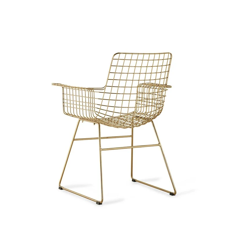 HKliving Wire Chair mit Armlehnen – Armlehnstuhl aus Metall in Schwarz, Chrom & Messing