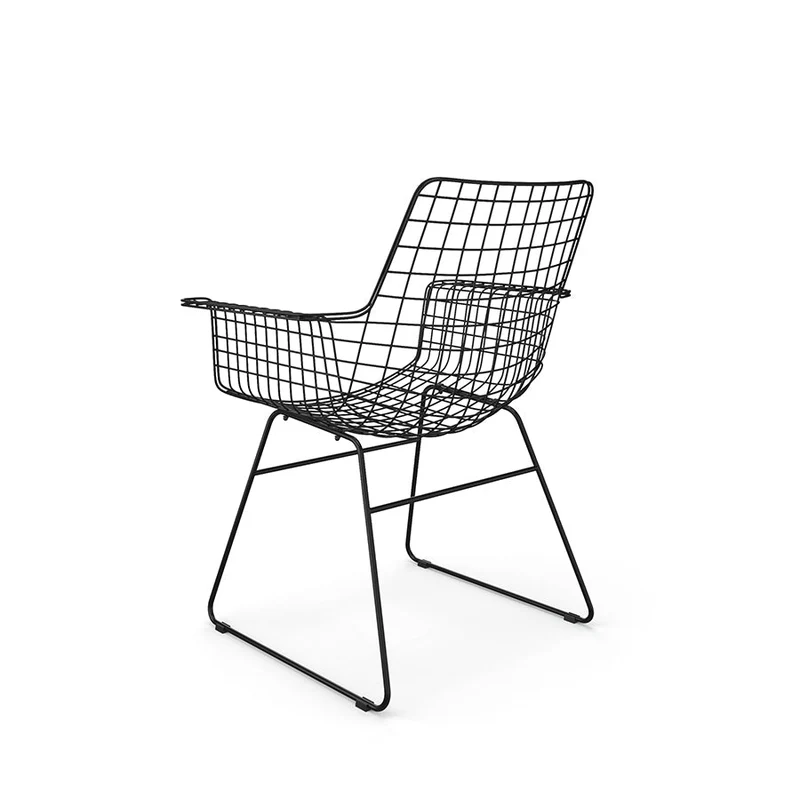 HKliving Wire Chair mit Armlehnen – Armlehnstuhl aus Metall in Schwarz, Chrom & Messing