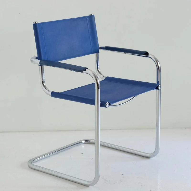Vintage Freischwinger blaues Kunstleder B34 Marcel Breuer Stil